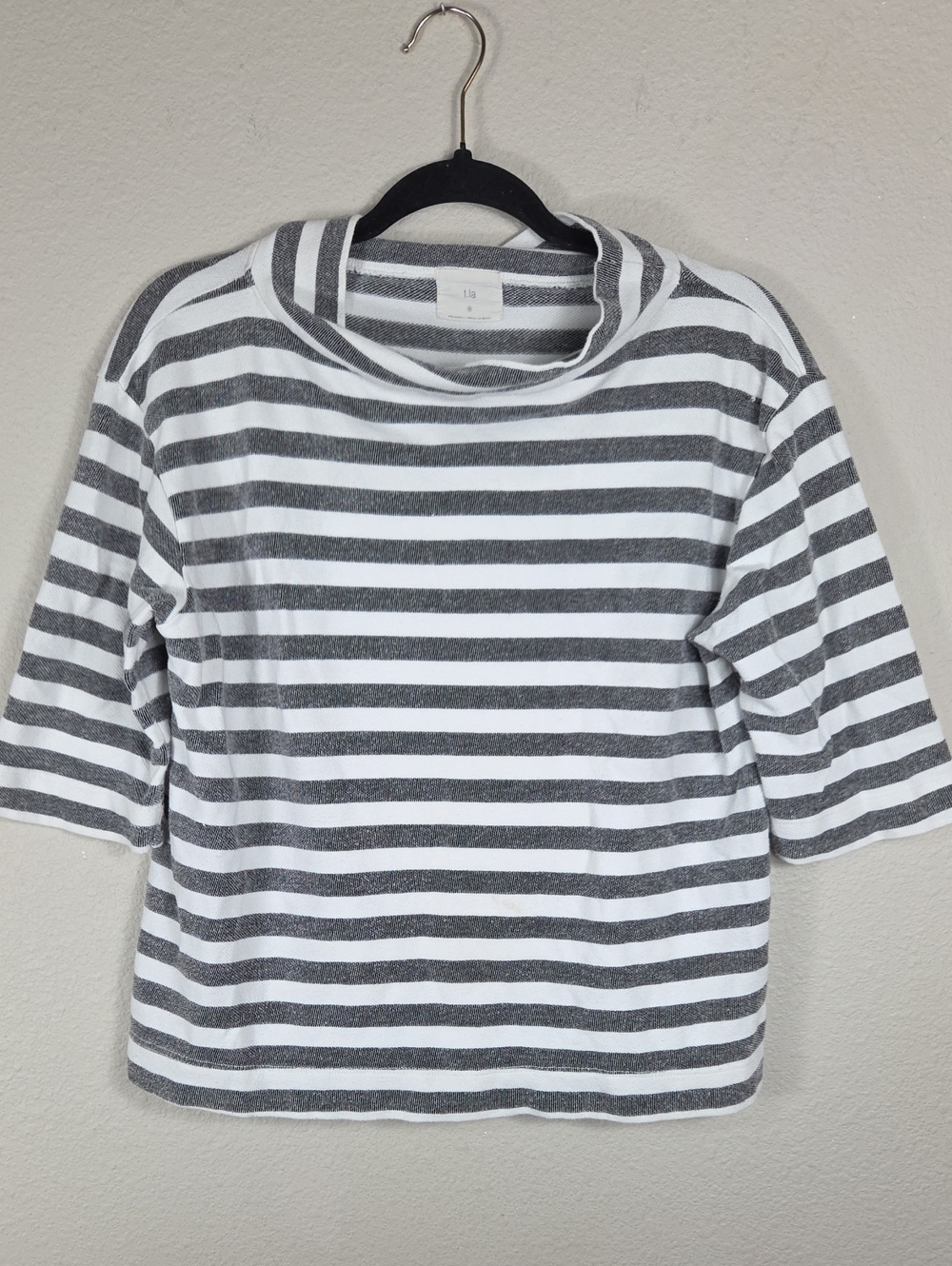 Anthropologie T.La Striped Top Women Small Black White Fair Mock Neck Tee